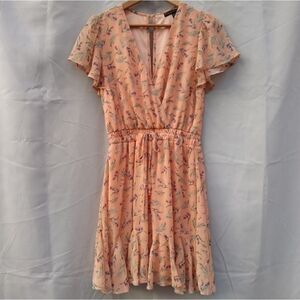 Three Pink Hearts dress peach with flowers on it floral spring summer v neck low